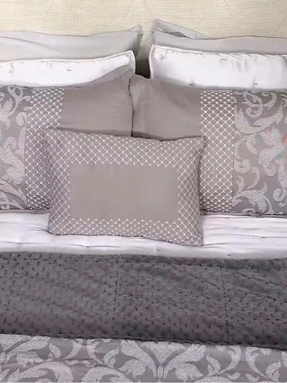5-Pc Cal King Bedding Set Smoky Gray Jacquard Wynne Comforter Sham Skirt Pillow